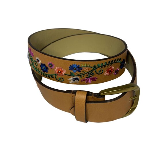 NWOT Embroidered Floral Belt, Tan Brown Women's Sz S - Picture 1 of 2